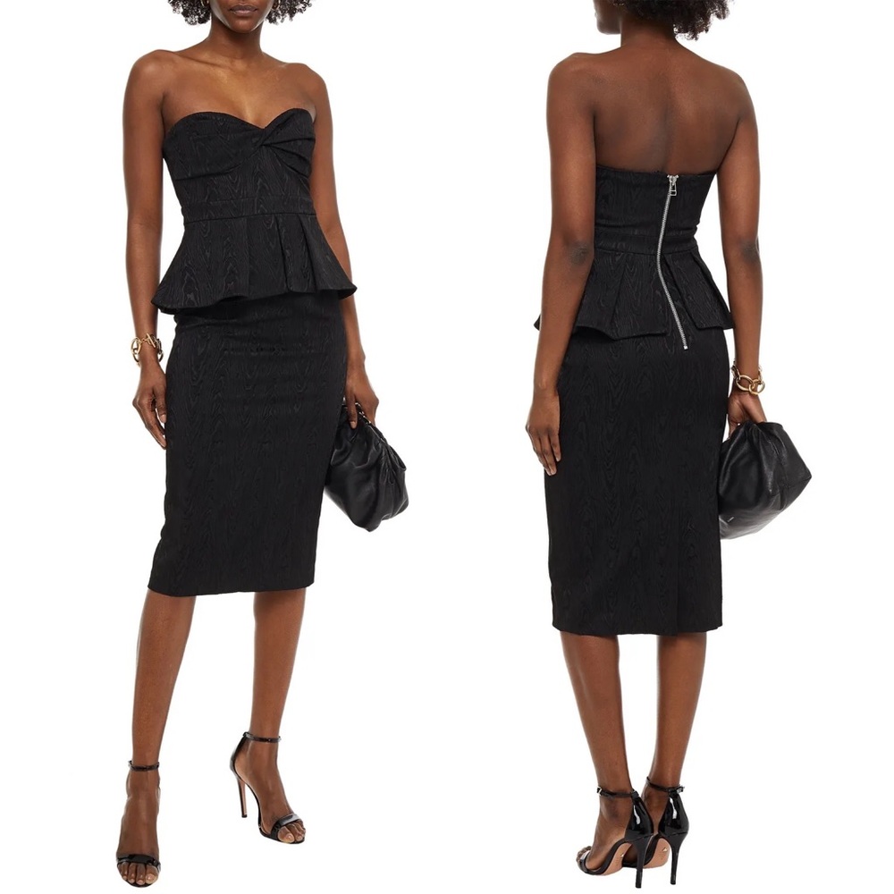 NWT Veronica Beard Allyson Black Strapless Jacquard Peplum Midi Dress Size 2